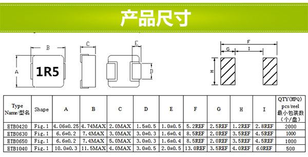 一體型貼片電感產品尺寸