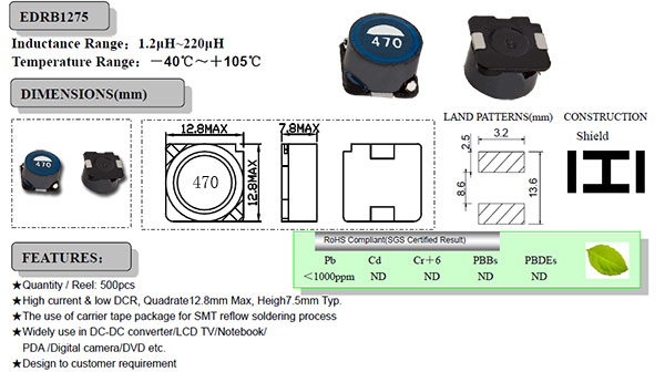 TDK同款大電流貼片電感EDRB1275結構圖
